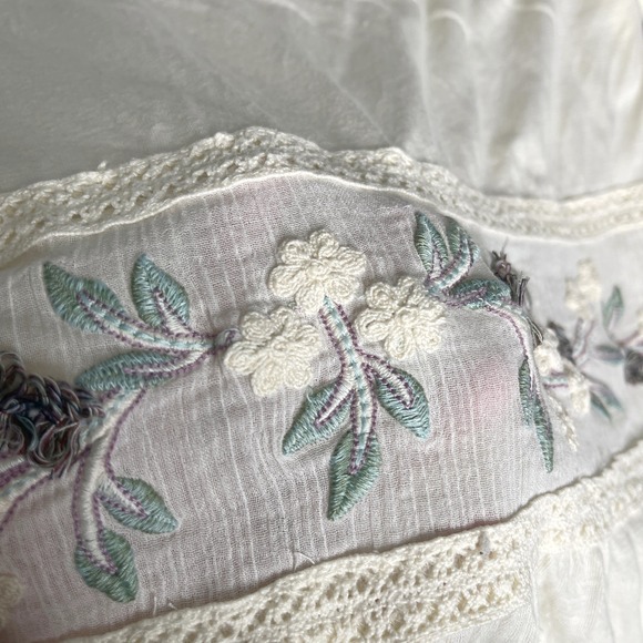 Sundance Cream Floral Embroidered Boho Peasant Blouse Lace Trim Cotton Linen - Picture 6 of 7